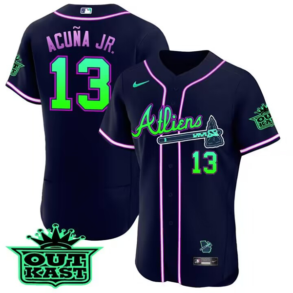 Men's Atlanta Braves #13 Ronald Acuña Jr. 2023 Galaxy Flex Base Stitched Baseball Jersey